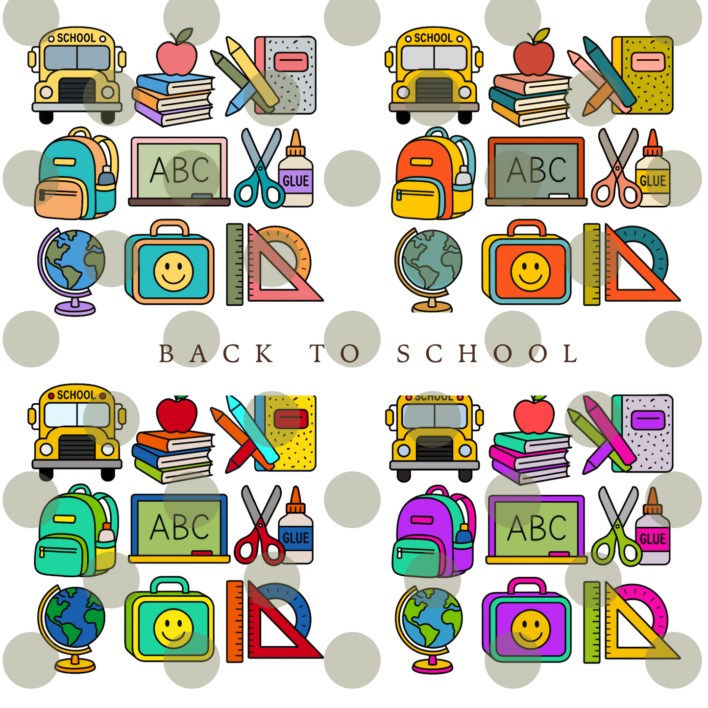 Back to School Clipart - Set of 4 colors with 9 pieces each