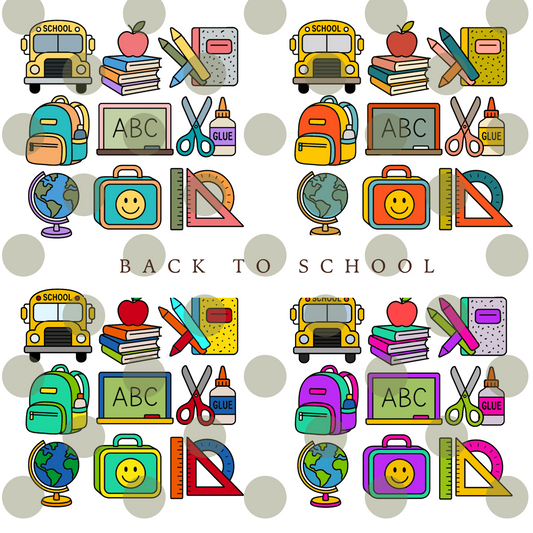Back to School Clipart - Set of 4 colors with 9 pieces each